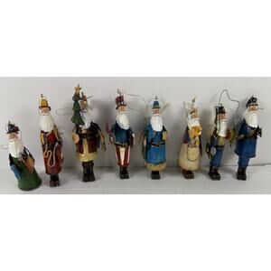 Set of 8 Metal Resin Santa Ornaments Postman Fisherman Police Fire Super Rare++